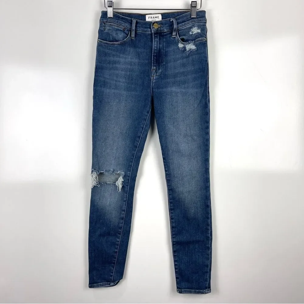 Frame Denim Saxon Distressed Le High Ripped Skinny Jeans Women's Size 28